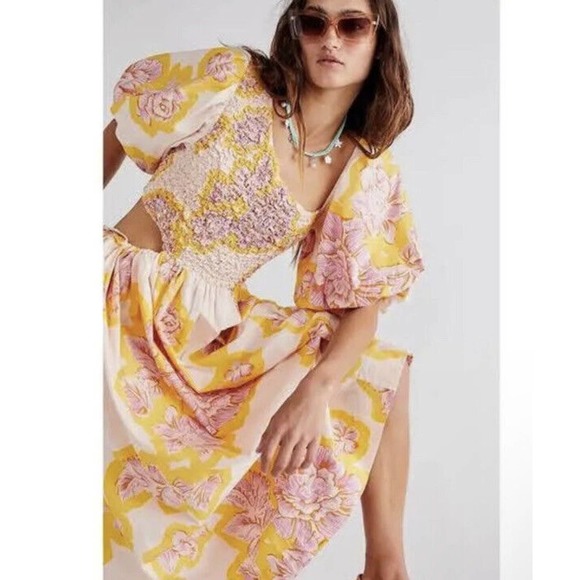 Free People Kalina Printed Midi Dress Size Xsmall - Picture 2 of 14
